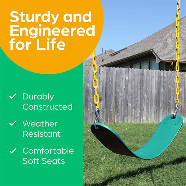 JumpTastic Swing Set - Heavy Duty Parts, Chain & Seat - Replacement Playground Accessories Kit for Kids Backyard Outdoor Swingset (Green)