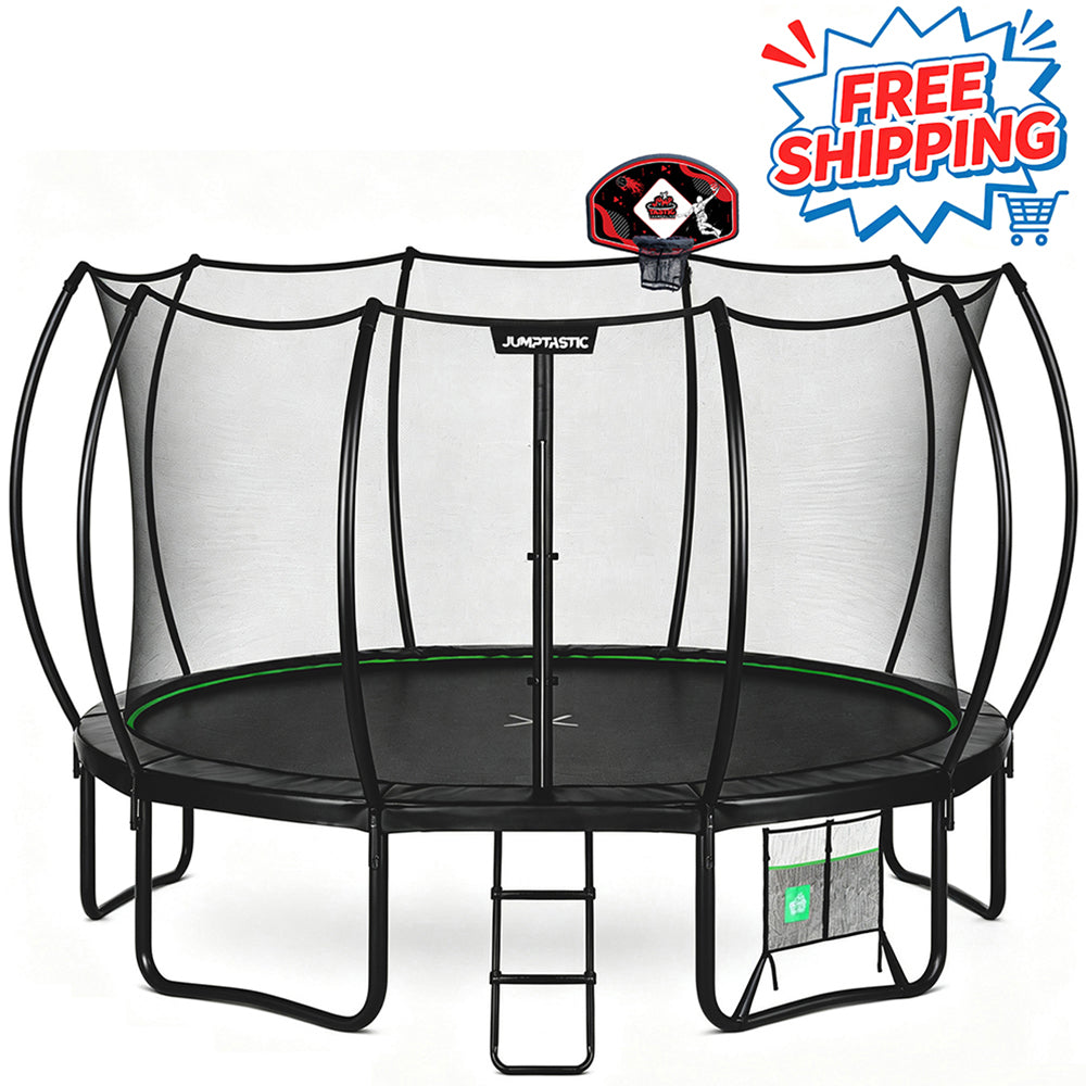 Jumptastic 14 FT Trampoline with Enclosure & Basketball Hoop