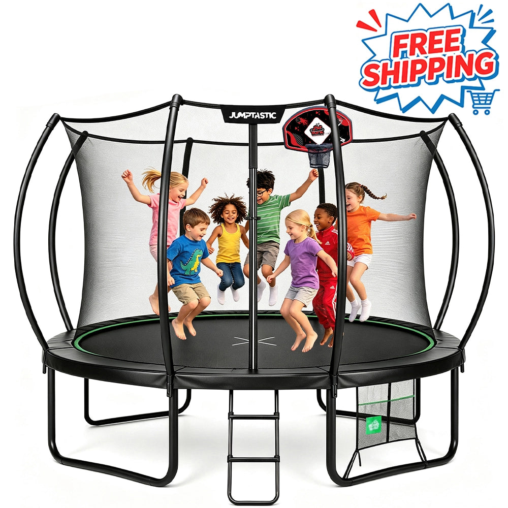 Jumptastic 14 FT Trampoline with Enclosure & Basketball Hoop