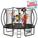 Jumptastic 14 FT trampoline with safety enclosure and basketball hoop