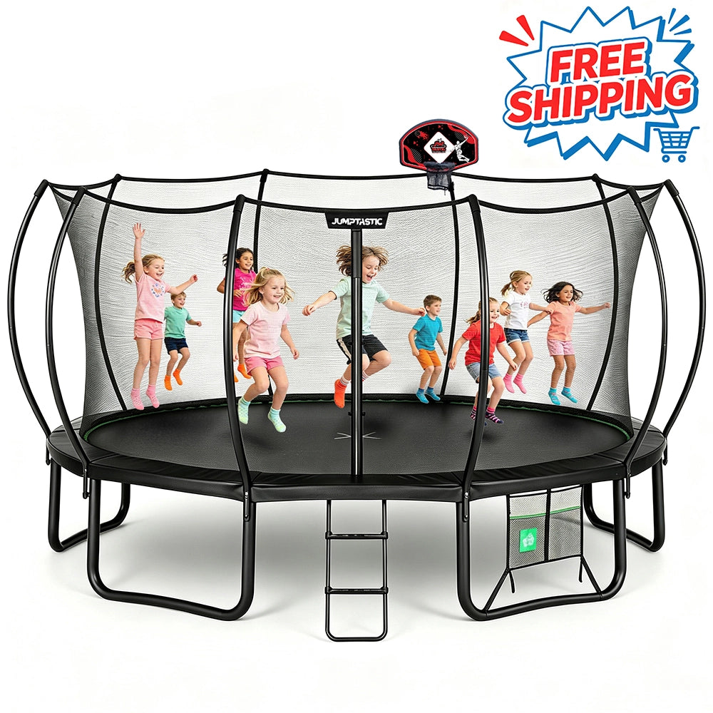 Jumptastic Round Trampoline with Basketball Hoop