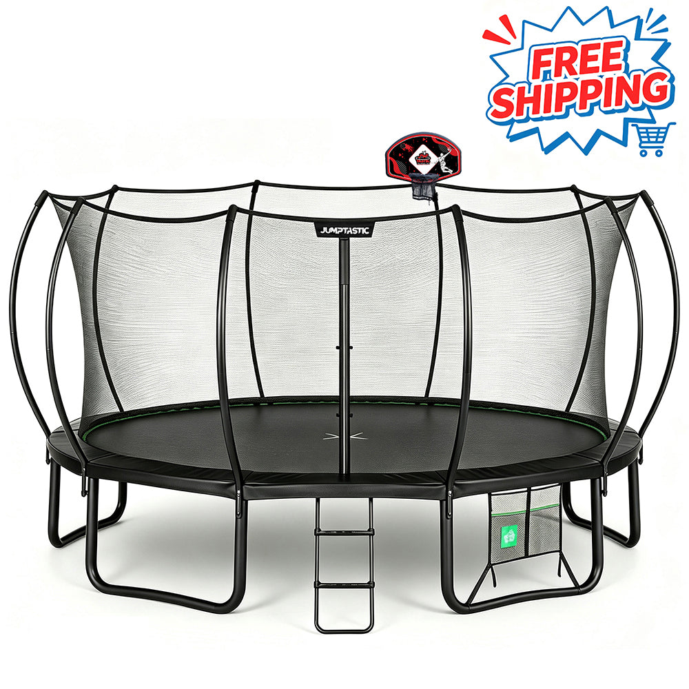 Jumptastic 15 FT Trampoline with Enclosure & Basketball Hoop
