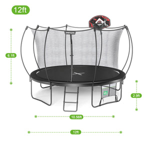 12FT Trampoline with Enclosure & Basketball Hoop – ASTM/CPC Certified, 1000LBS