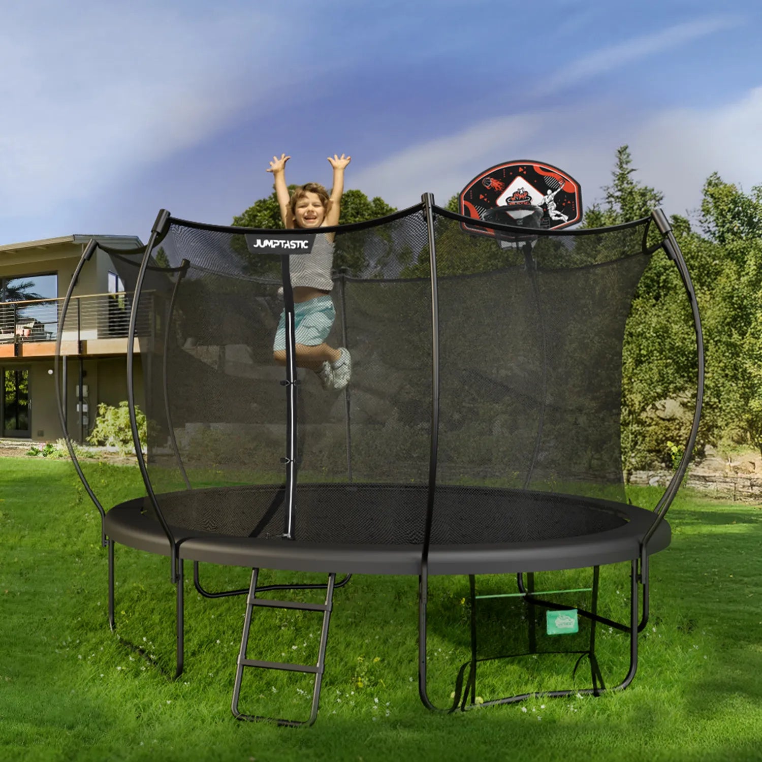 14FT Trampoline with Fence and Basketball Hoop - ASTM/CPC Certified, 1500 lbs