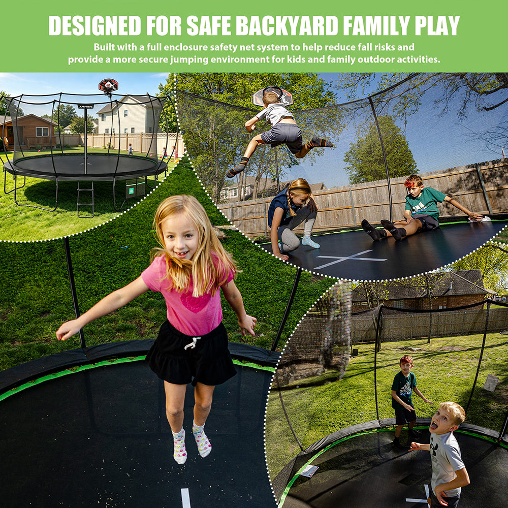 Jumptastic Round Trampoline with Basketball Hoop