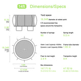 14ft trampoline dimensions and specifications on a white background