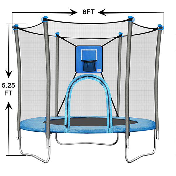 JumpTastic 6ft/72in Trampoline for Kids with Basketball Hoop