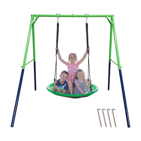 Jumptastic Metal Swing Frame Full Steel Swing Stand with 40" Saucer Swing, A-Frame Steel Swing Stand w/Ground Stakes, Great for Indoor and Outdoor, Garden, Backyard (Swing Frame with Nest Swing)