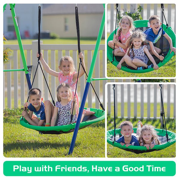 Jumptastic Metal Swing Frame Full Steel Swing Stand with 40" Saucer Swing, A-Frame Steel Swing Stand w/Ground Stakes, Great for Indoor and Outdoor, Garden, Backyard (Swing Frame with Nest Swing)