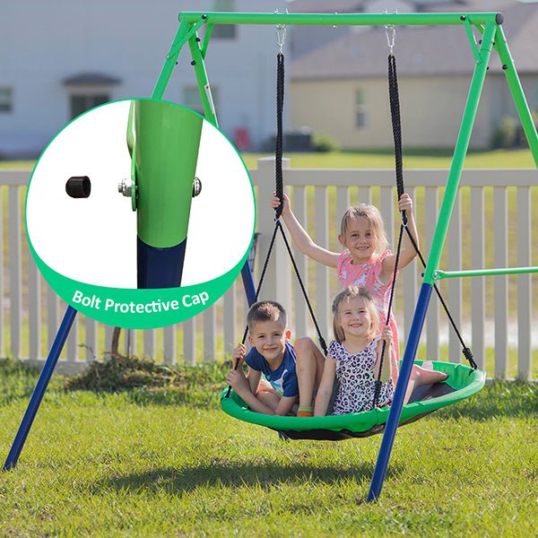 Jumptastic Metal Swing Frame Full Steel Swing Stand with 40" Saucer Swing, A-Frame Steel Swing Stand w/Ground Stakes, Great for Indoor and Outdoor, Garden, Backyard (Swing Frame with Nest Swing)