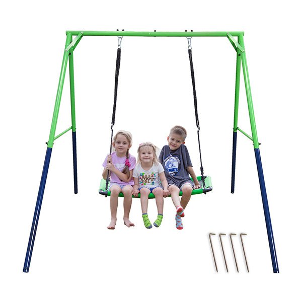 Jumptastic Metal Swing Frame Full Steel Swing Stand with 40" Saucer Swing, A-Frame Steel Swing Stand w/Ground Stakes, Great for Indoor and Outdoor, Garden, Backyard (Swing Frame with Nest Swing)