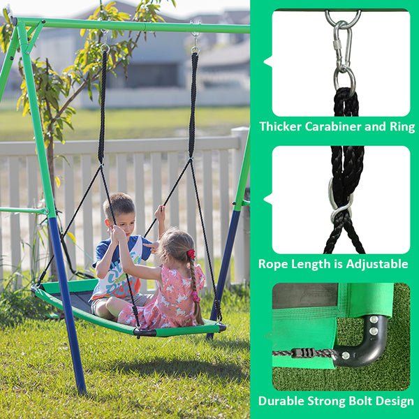 Jumptastic Metal Swing Frame Full Steel Swing Stand with 40" Saucer Swing, A-Frame Steel Swing Stand w/Ground Stakes, Great for Indoor and Outdoor, Garden, Backyard (Swing Frame with Nest Swing)